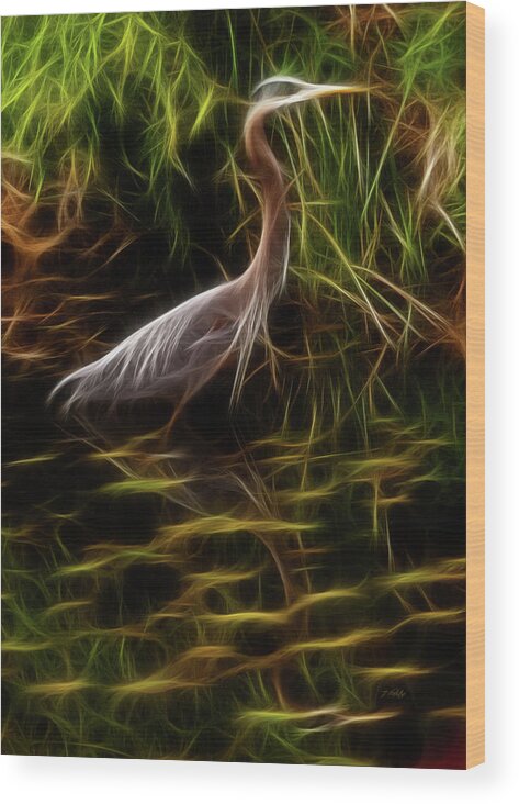 Bird Wood Print featuring the photograph Great Blue Heron - Fractal Art by Jordan Blackstone