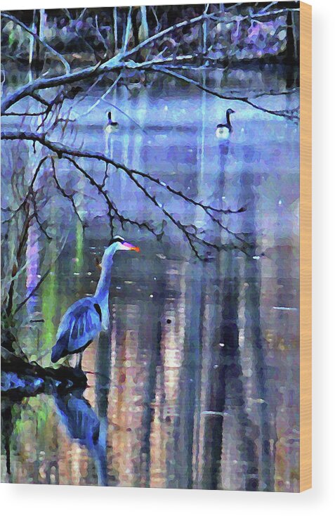 Great Blue Wood Print featuring the mixed media Great Blue by O