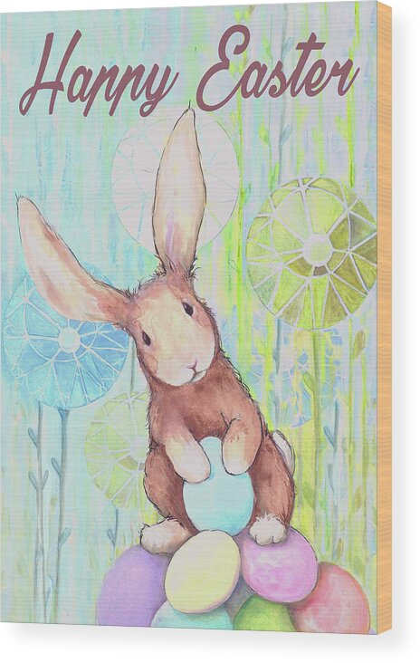 Happy Wood Print featuring the mixed media Happy Easter Bunny IIi by Diannart