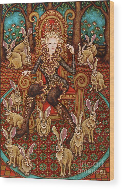 Hare Wood Print featuring the painting Hare Majesty Awaits by Amy E Fraser