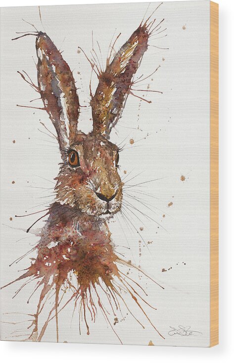 Hare Wood Print featuring the painting Hare Portrait by John Silver