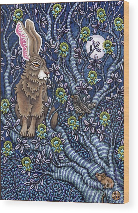 Hare Wood Print featuring the painting Hare TapesTree 3 by Amy E Fraser