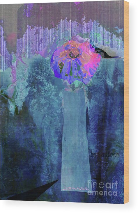 Abstract Wood Print featuring the mixed media Hearts and Flowers Love at First Light No 2 by Zsanan Studio
