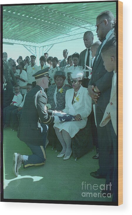 People Wood Print featuring the photograph Honor Guard Presenting Flag To Woman by Bettmann