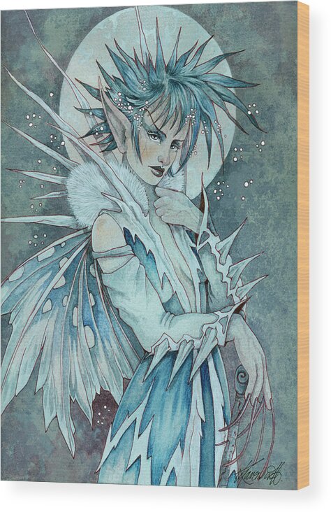 Icicle Fae Wood Print featuring the painting Icicle Fae by Linda Ravenscroft