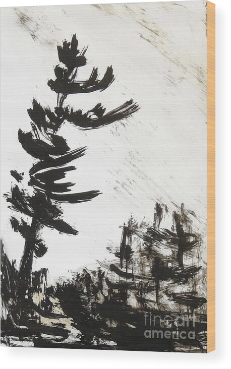 Landscape Wood Print featuring the painting Ink pochade 42 by Petra Burgmann