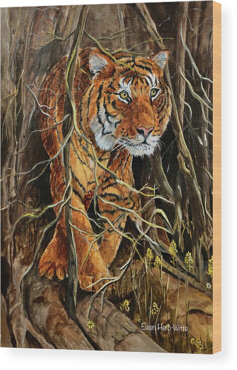 Intense Tiger 2 Wood Print featuring the painting Intense Tiger 2 by Eileen Herb-witte