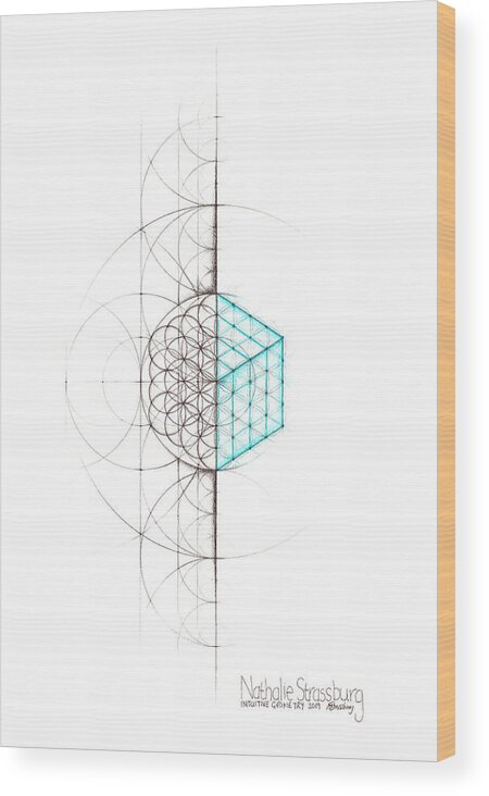 Geometry Wood Print featuring the drawing Intuitive Geometry Cube by Nathalie Strassburg