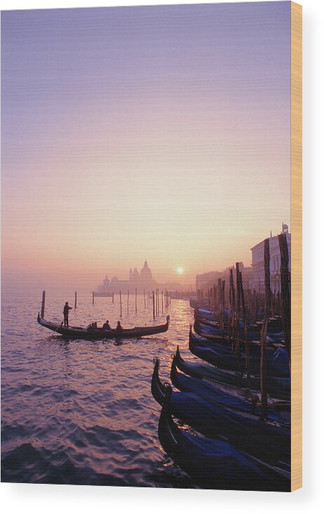 Purple Wood Print featuring the photograph Italy, Venice Gondolas At Sunset by Grant Faint