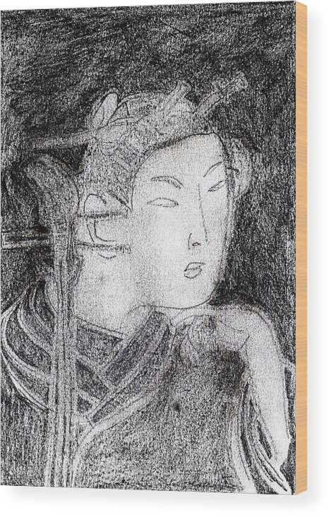 Musician Wood Print featuring the drawing Japanese Print Pencil Drawing 7 by Edgeworth Johnstone
