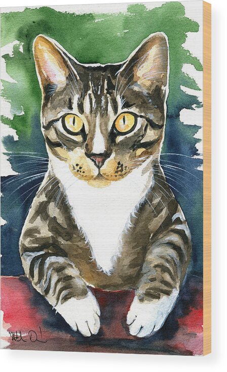 Cat Wood Print featuring the painting Jess Tabby Cat Painting by Dora Hathazi Mendes