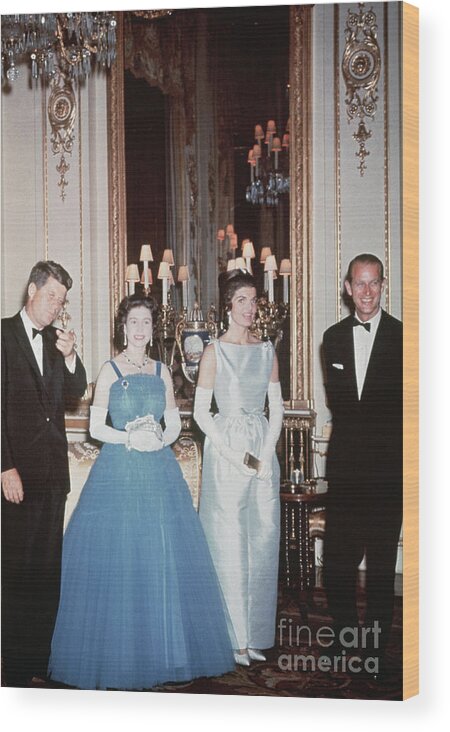 People Wood Print featuring the photograph John F. Kennedy And Queen Elizabeth II by Bettmann