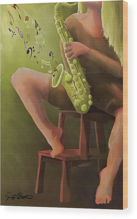 Music Wood Print featuring the digital art Joys of the Saxophone by April Burton