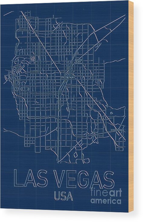 Las Vegas Wood Print featuring the digital art Las Vegas Blueprint City Map by HELGE Art Gallery