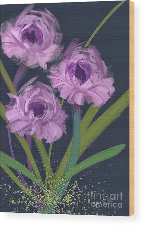 Flower Wood Print featuring the digital art Lavender Posies by Lois Bryan