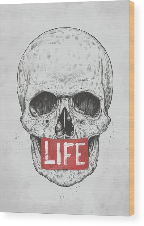 Skull Wood Print featuring the mixed media Life by Balazs Solti