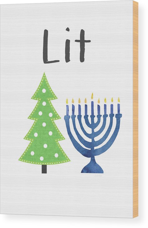 Christmas Wood Print featuring the digital art Lit Christmas And Hanukkah- Art by Linda Woods by Linda Woods