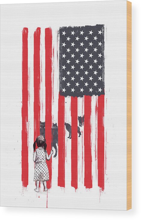 Usa Wood Print featuring the painting Little girl and wolves by Balazs Solti