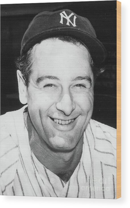 People Wood Print featuring the photograph Lou Gehrig Close Portrait by Transcendental Graphics