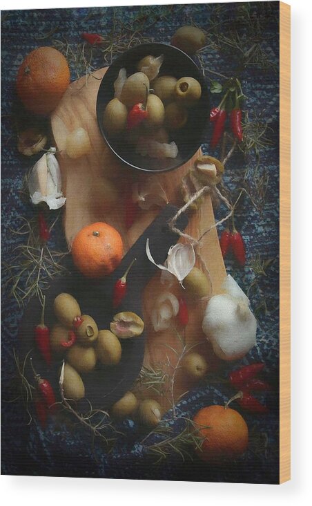 Marinated Wood Print featuring the photograph Marinated Olives by Fangping Zhou