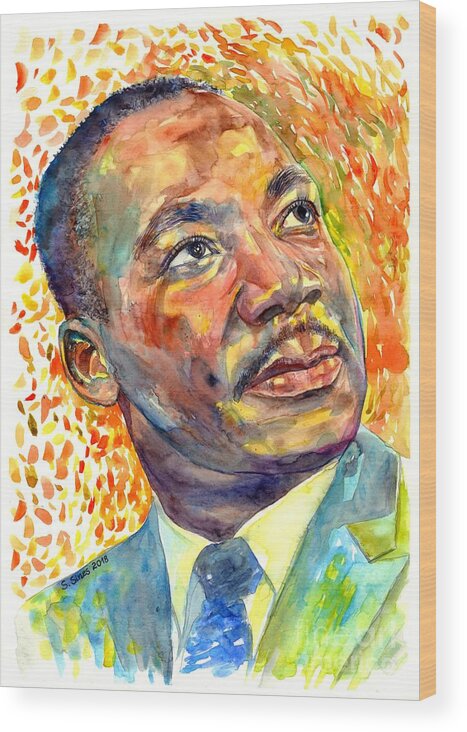 Martin Luther King Jr Wood Print featuring the painting Martin Luther King Jr portrait by Suzann Sines