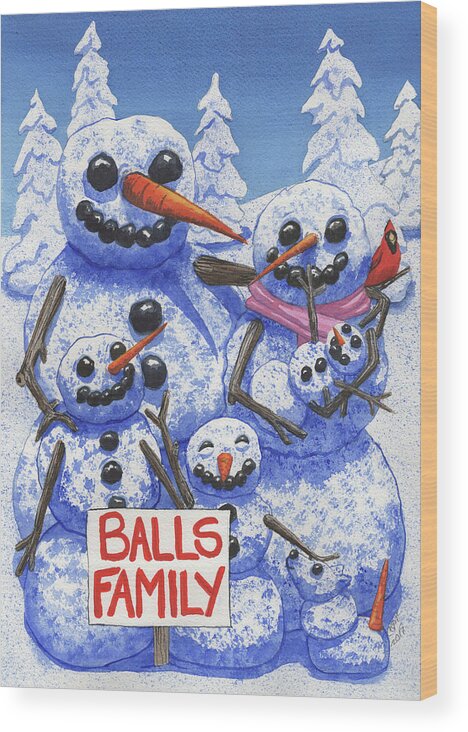 Snowmen Wood Print featuring the painting Meet the Balls by Catherine G McElroy
