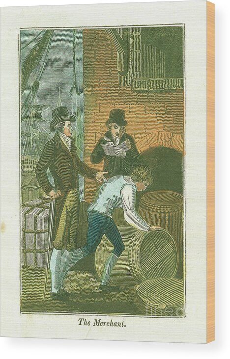 People Wood Print featuring the drawing Merchant And His Clerk At The Dockside by Print Collector