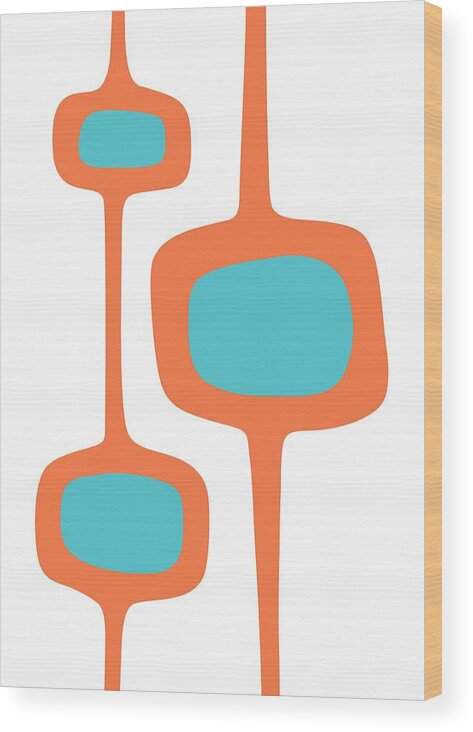  Wood Print featuring the digital art Mod Pod Three in Turquoise and Orange by Donna Mibus