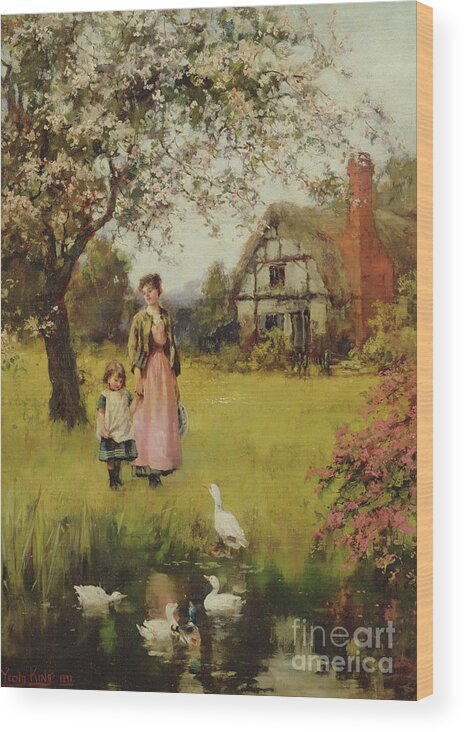 King Wood Print featuring the painting Mother and Child Watching the Ducks by Henry John Yeend King