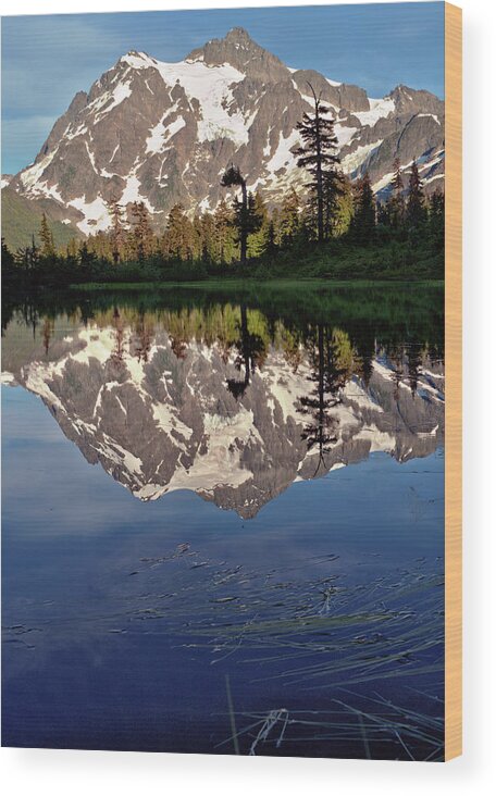 Mount Shuksan Wood Print featuring the photograph Mount Shuksan in the evening from Picture Lake by Scenic Edge Photography