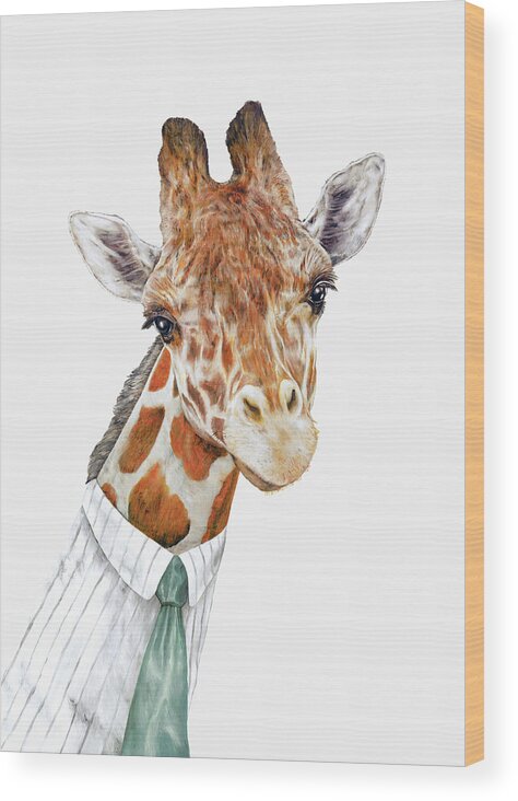 Giraffe Wood Print featuring the painting Mr Giraffe by Animal Crew