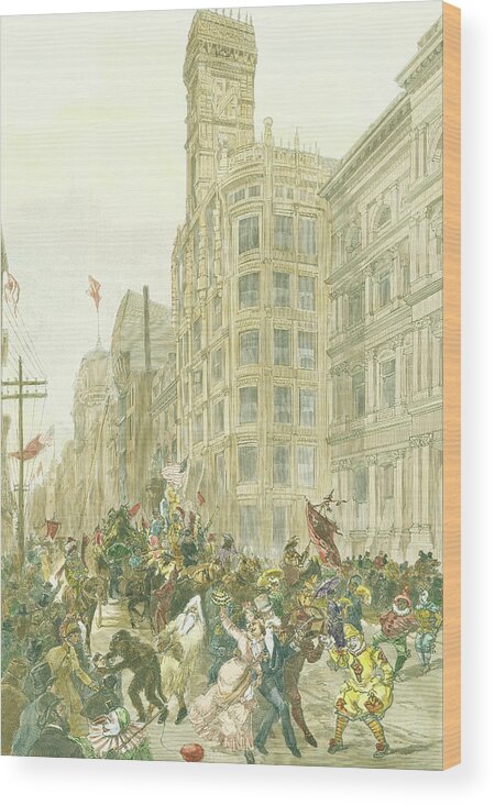 Mummers Parade Wood Print featuring the drawing New Years Mummers on Chestnut Street by Schell and Hogan