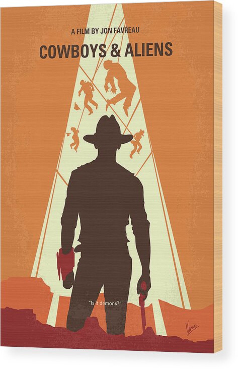 Cowboys And Aliens Wood Print featuring the digital art No1105 My Cowboys and Aliens minimal movie poster by Chungkong Art