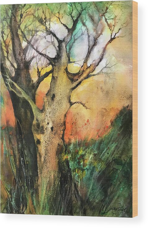 Trees Wood Print featuring the painting Old Souls of Late Fall by Judy Frisk