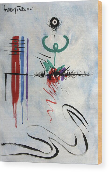 Abstract Wood Print featuring the painting Omnipresence Proverbs 15-3 by Anthony Falbo
