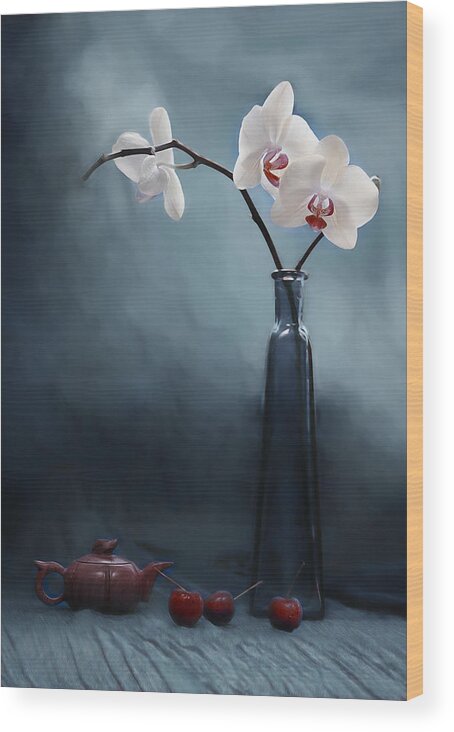Orchid Wood Print featuring the photograph Orchid And Cherry by Lydia Jacobs