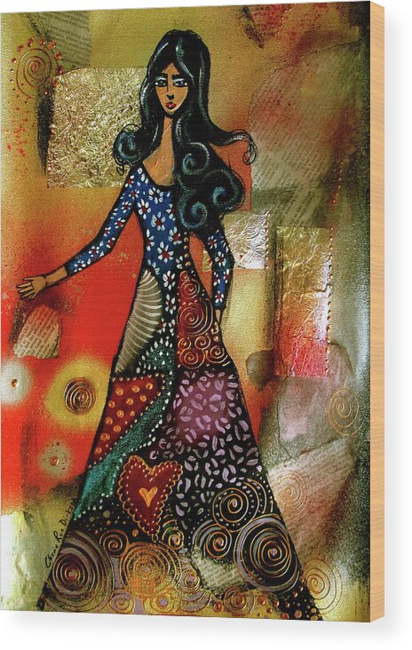 Patchwork Girl Ii Wood Print featuring the painting Patchwork Girl II by Cherie Roe Dirksen