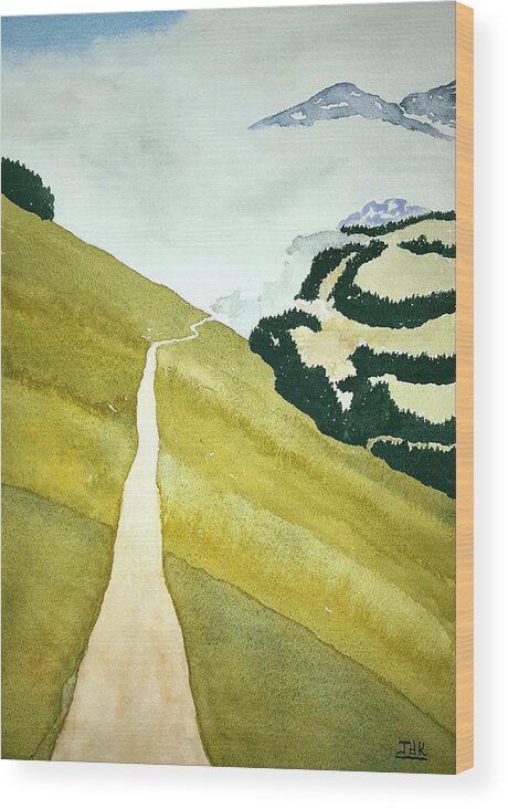 Watercolor Wood Print featuring the painting Path of Lore by John Klobucher