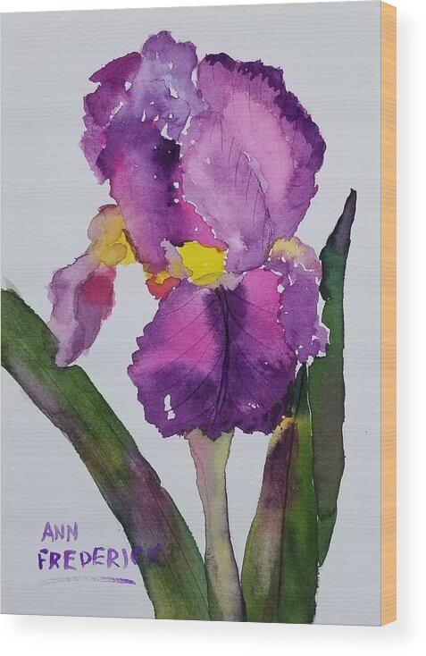 Purple Wood Print featuring the painting Purple Bearded Iris by Ann Frederick