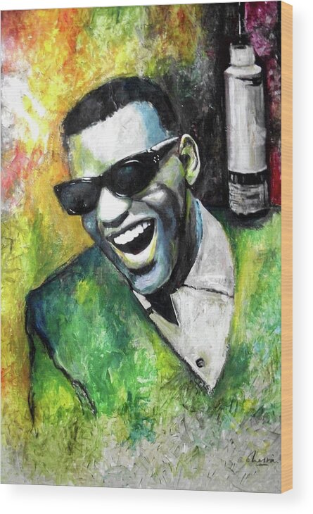 Ray Wood Print featuring the painting Ray Charles by Marcelo Neira