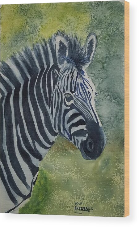 Zebra Wood Print featuring the painting Real Head Turner by Ann Frederick