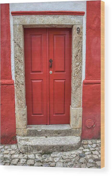 Door Wood Print featuring the photograph Red Door Nine of Obidos by David Letts