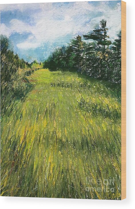 Green Field Wood Print featuring the pastel Ridges Swale by Deb Stroh-Larson