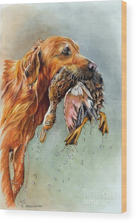 Dog Wood Print featuring the painting Rusty's Prize by Jeanette Ferguson