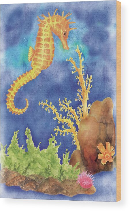 Seahorse Wood Print featuring the painting Seahorse by Maria Trad