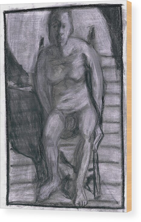 Chair Wood Print featuring the drawing Self on a chair by Edgeworth Johnstone