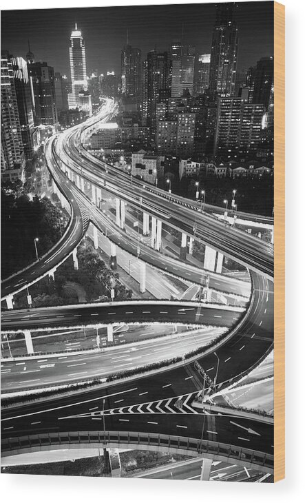 Outdoors Wood Print featuring the photograph Shanghai, Yanan East Interchange by Yves Andre