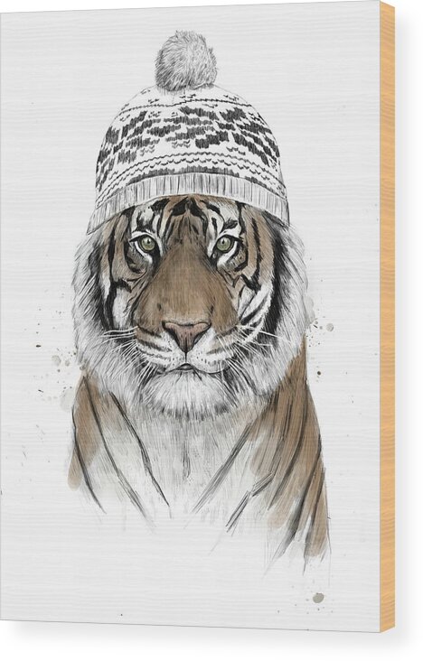 Tiger Wood Print featuring the mixed media Siberian tiger by Balazs Solti