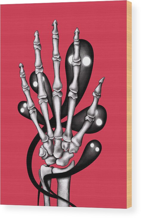 Bone Wood Print featuring the digital art Skeleton hand with creepy ghosts by Boriana Giormova