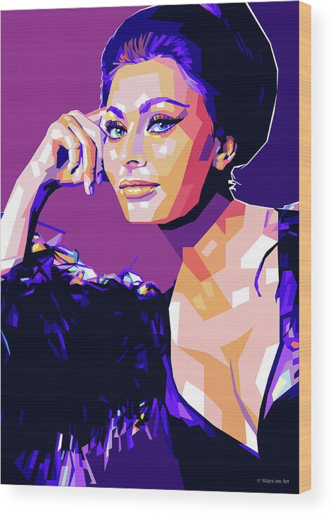 Bio Wood Print featuring the digital art Sophia Loren Pop Art -b1 by Movie World Posters